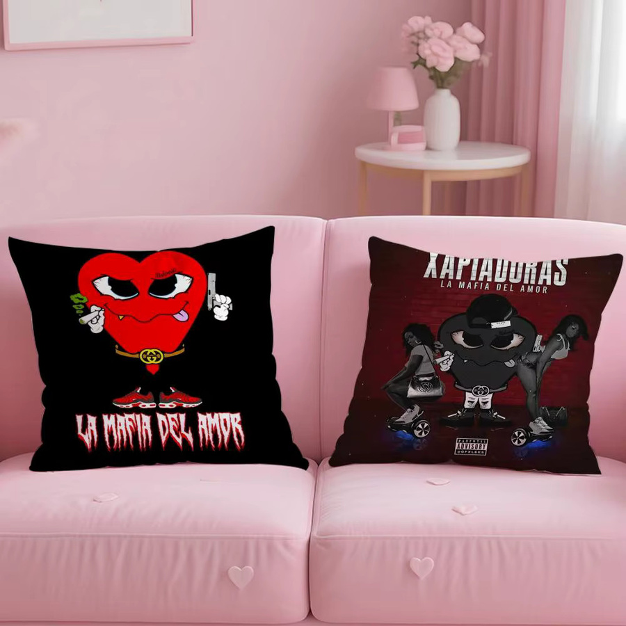 La M-Mafia del Amor Kissenbezug aus weichem Plüschstoff in Schwarz, doppelseitig bedruckt - Bild 2