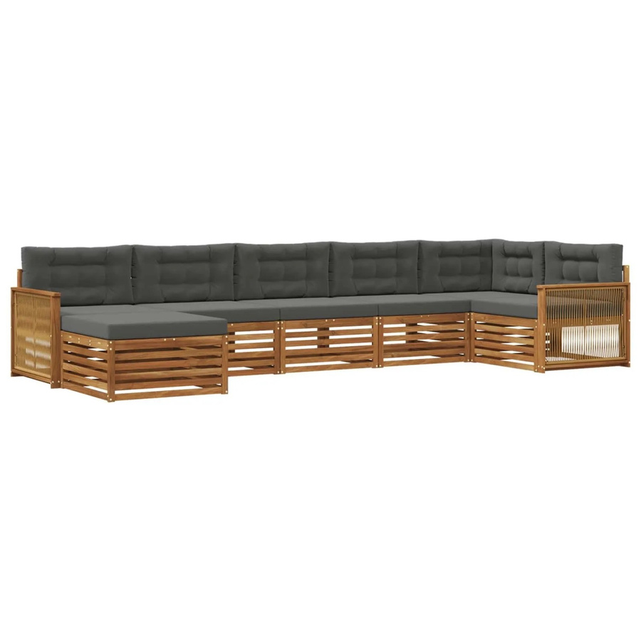 vidaXL Outdoor-Sofagarnitur L-Form aus Massivholz Akazie mit 7 Kissen in Anthrazit und Natur - Bild 2