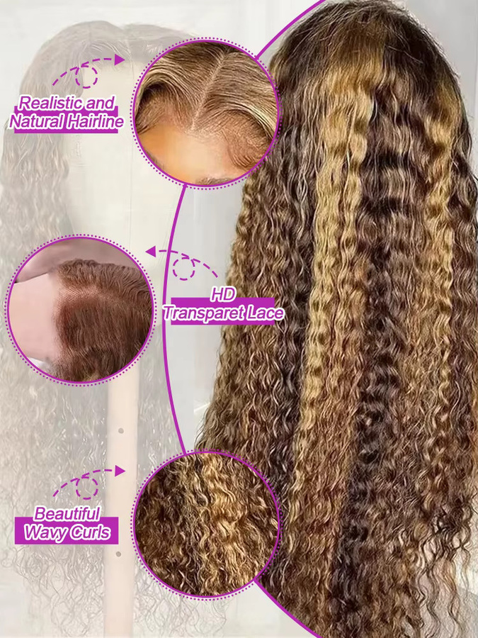 HJ WEAVE BEAUTY Deep Curly Wave HD Lace Frontal Perücke Echthaar - Bild 3