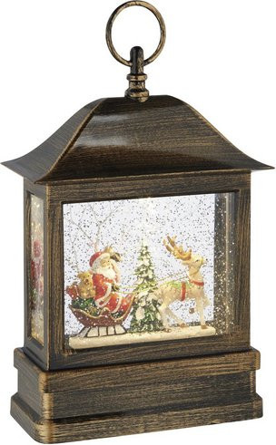 Konstsmide LED Schneelaterne Weihnachtsmann im Schlitten, Farbe: Weiß/Braun, Höhe: 25 cm - Bild 3