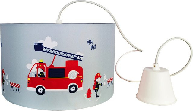 Pocoline Pendelleuchte Feuerwehr grau weiß aus Stoff und Kunststoff, Durchmesser: 30 cm, Höhe: 120 cm, E27 - Bild 1