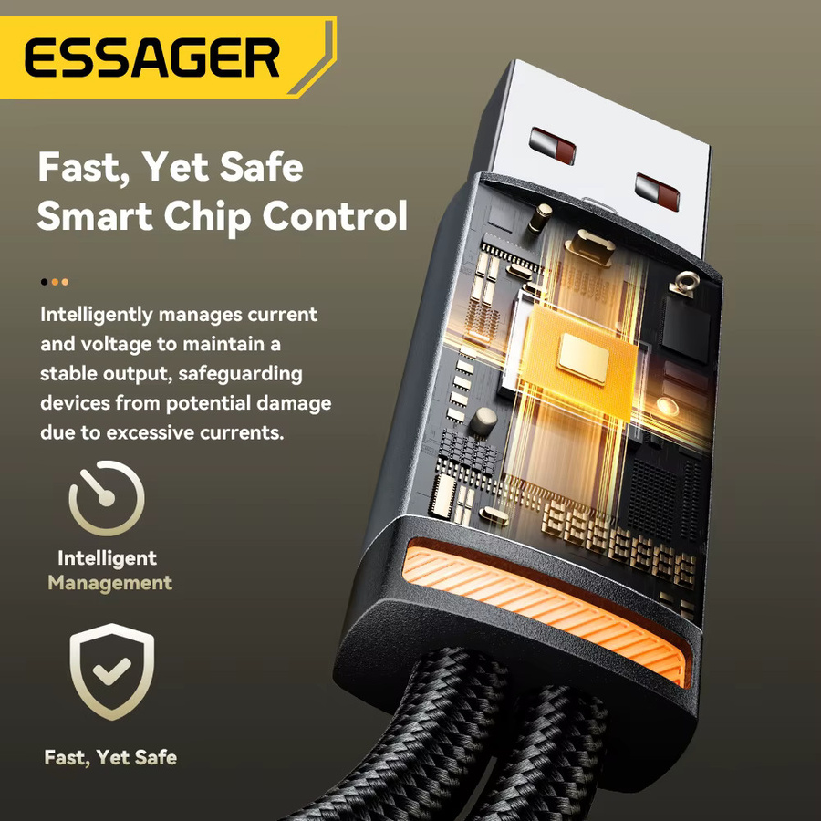 Essager 2-in-1 USB-C und Lightning Schnellladekabel mit 100 W für iPhone 15 16 und Laptops, Schwarz - Bild 4