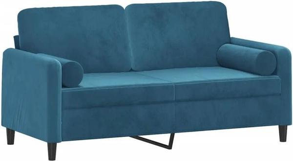 vidaXL 2-Sitzer-Sofa in Blau mit Zierkissen aus Samt und Metallgestell