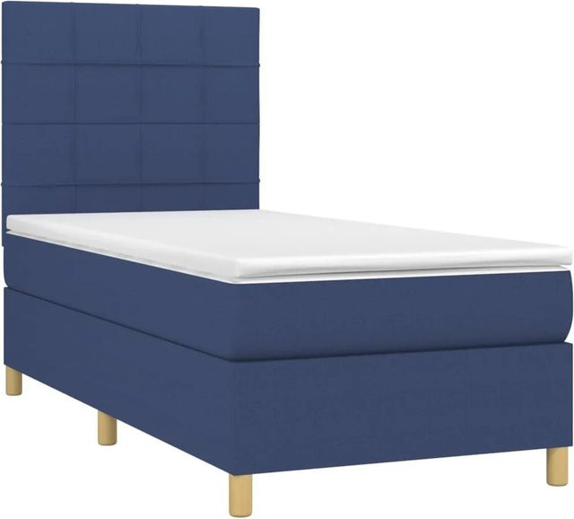 vidaXL Boxspringbett mit Matratze in Blau und Weiß, Hybridbett mit LED-Unterbettbeleuchtung und USB-Ladeanschluss, B/T/H: 100 x 200 x 128 cm - Bild 1