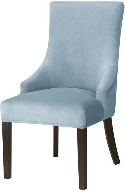 Waschbare Samt-Esszimmerstuhlbezüge in Blau mit elastischem Stretch-Material für hohe Rückenlehnen - Bild 1