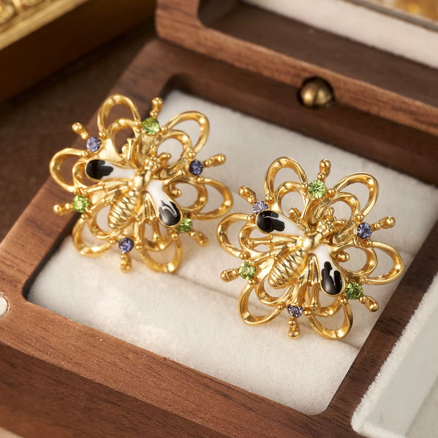 Kovonchy Ohrstecker, Bienen- und Blumenmotiv, 18K vergoldet, Damen und Mädchen, Zirkonia - Bild 2