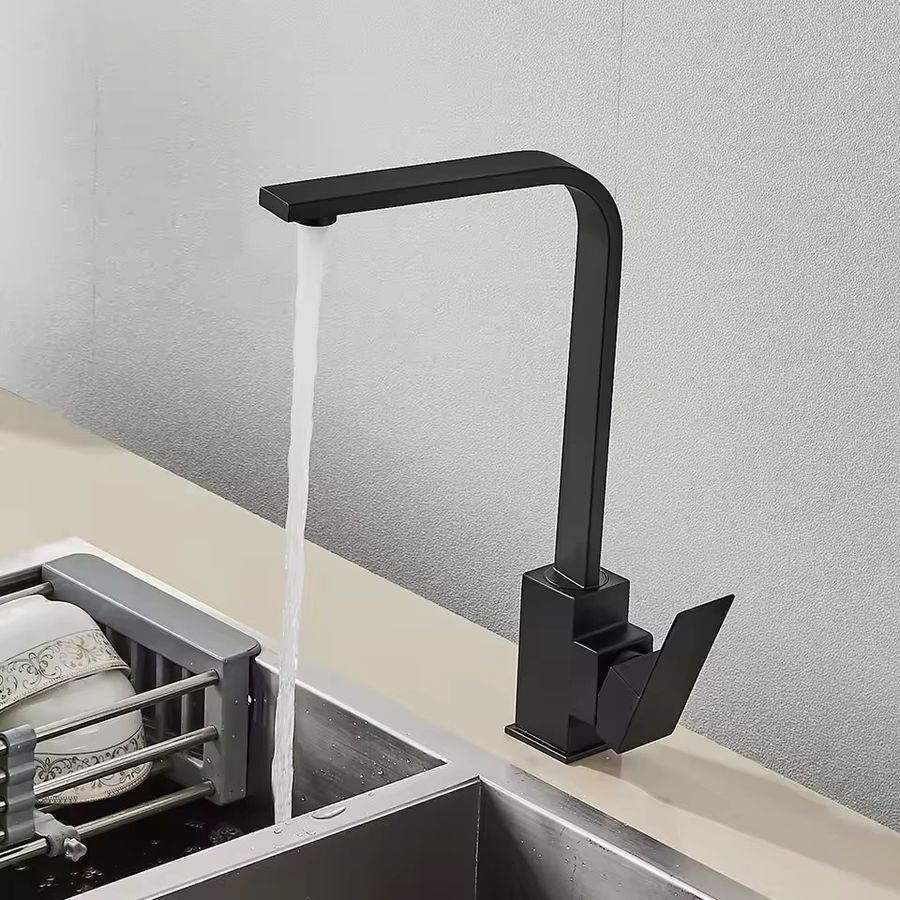 Moderne quadratische Küchenarmatur in Schwarz für Waschbecken und Badezimmer - Bild 3