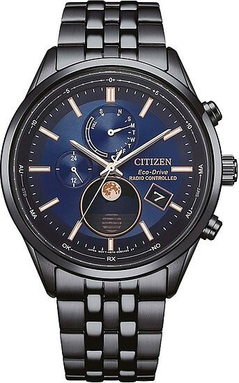 Citizen Armbanduhr, Eco Drive, Funk, Mondphase, Edelstahl, Blau, Herren - Bild 1