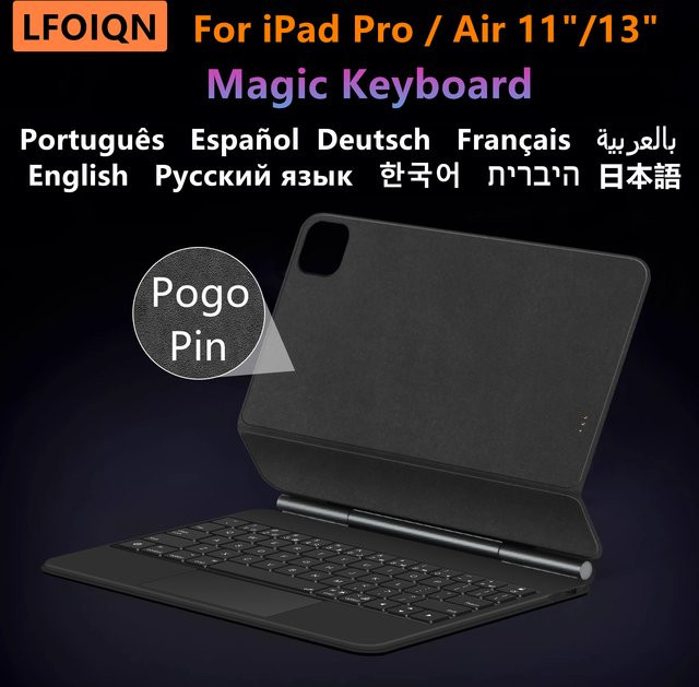 LFOIQN Smart Pogo Pin Tastaturhülle mit Trackpad für iPad Air 11 und 13 sowie iPad Pro 11, Schwarz - Bild 1