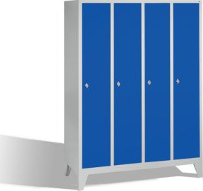 C+P Umkleidespind Classic mit 4 Abteilen auf Füßen, Front Enzianblau und Korpus Lichtgrau, H: 185 cm, B: 159 cm, T: 50 cm - Bild 1