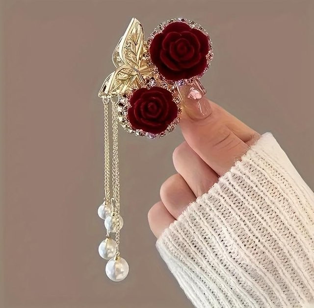 ouyaohong Haarspange, Rose Schmetterling, Roter Samt, Damen - Bild 1