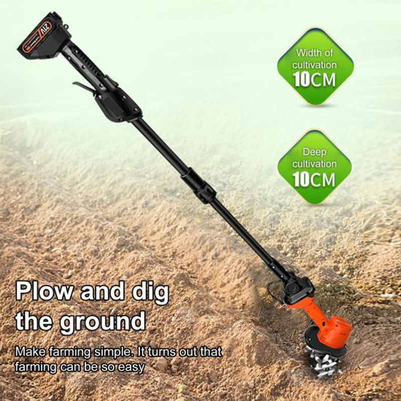 Akku-Mini-Bodenfräse Kultivator mit scharfen Klingen und Hilfsrädern, tragbare elektrische Gartenfräse mit ergonomischem Design - Bild 5