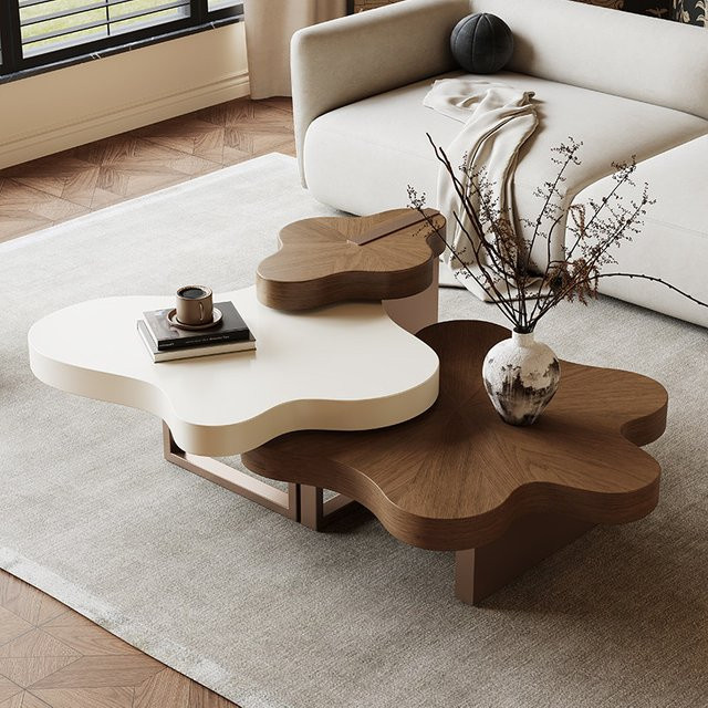 ZUIYU Couchtisch im Nordic-Vintage-Stil aus Holz mit ovaler Form und mattem Finish - Bild 1