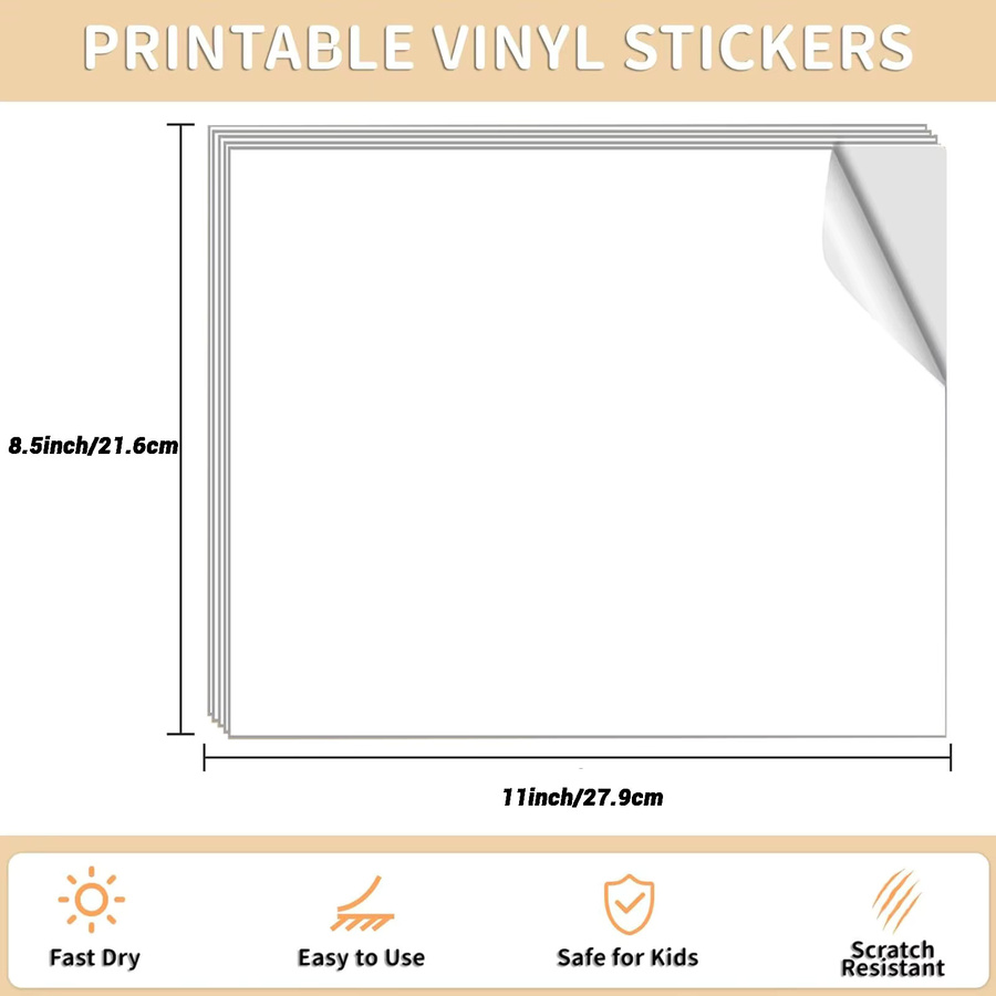 ESHANG Vinyl-Aufkleberpapier glänzend, 20 Blatt, weiß, wasserdicht und selbstklebend, kompatibel mit Laser- und Tintenstrahldrucker, B: 21,6 cm, H: 27,9 cm - Bild 2