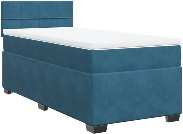vidaXL Boxspringbett Hybrid mit Matratze und USB-Ladeport in Blau und Weiß, Samt, B/T/H: 80 x 200 cm - Bild 1