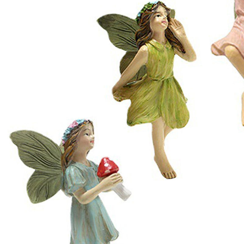 5er Set Neoglint Miniatur Feen Figuren aus Kunstharz in mehrfarbigem floralem Design als Pflanzendekoration - Bild 5