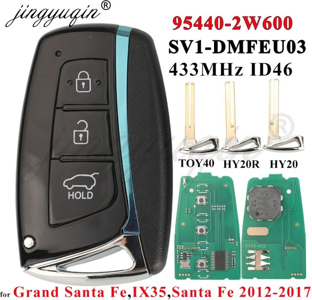 Jingyuqin Smart Key Fernbedienung mit ID46 Chip 433MHz in Schwarz für Hyundai IX45 Grand Santa Fe und Santa Fe 2012-2018 - Bild 1
