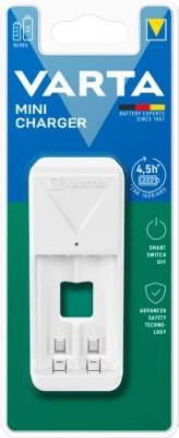 Varta Mini Akkuladegerät für 2x AA/AAA in Weiß, B: 4,3 cm, T: 6,3 cm, H: 10,3 cm - Bild 1