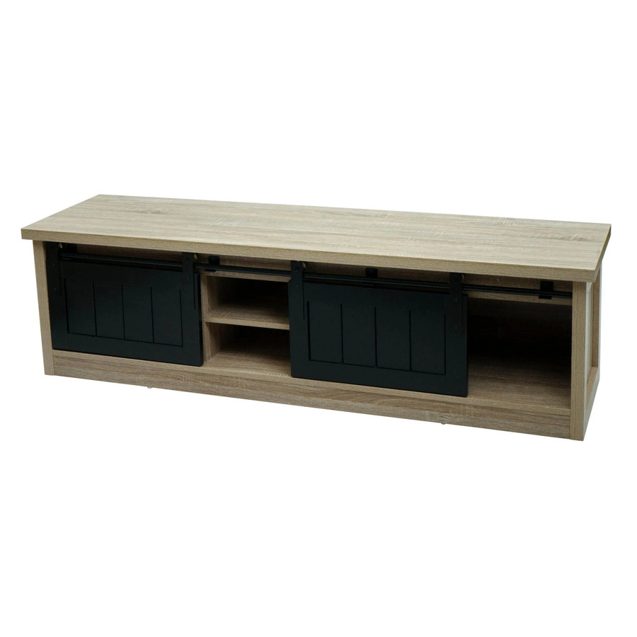 TV-Rack MCW-K75 Fernsehtisch im Industrial Design mit Schiebetüren aus Holz-Optik und Metall, naturfarben, B/T/H: 150 x 40 x 43 cm - Bild 3