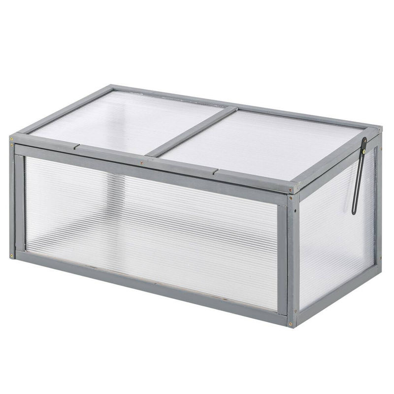 Outsunny Frühbeet aus Holz und Polycarbonat mit aufklappbarer Abdeckung in Grau, B/T/H: 90 x 46 x 40 cm - Bild 5