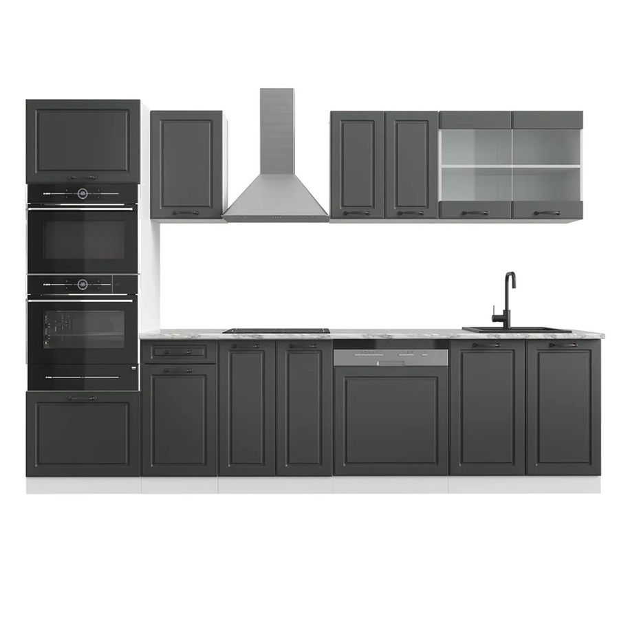Vicco R-Line Küchenzeile Landhausstil in Anthrazit und Weiß mit Hochschrank und Marmor-Arbeitsplatte, Breite: 300 cm - Bild 1