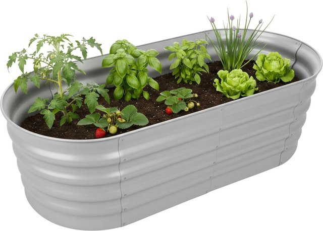 Relaxdays Hochbeet Halbrund aus Metall in Hellgrau, Bodenfrei, B: 150 cm, T: 45 cm, H: 60 cm - Bild 1