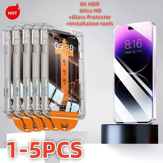 Staubfreies gehärtetes Glas Display-Schutzfolie für Apple iPhone 11 bis 17 Pro Max, transparent - Bild 1