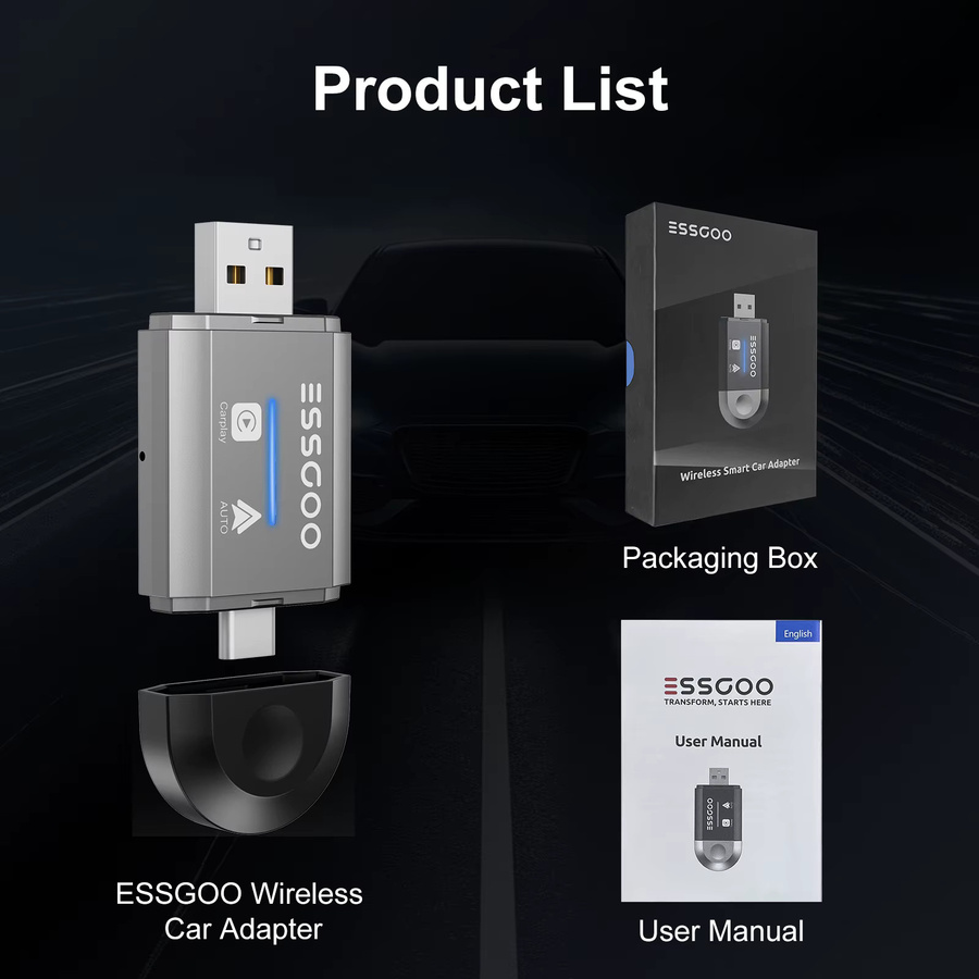 ESSGOO 2-in-1 Kabelloser CarPlay und Android Auto Adapter in Schwarz mit USB-C Anschluss - Bild 5