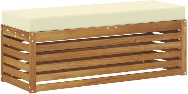 vidaXL Outdoor Hocker Bank aus Massivholz Akazie in Natur/Creme, B/T/H: 110 x 43 x 43 cm - Bild 1