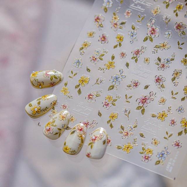 Rhstoe Nagelkunst-Sticker, Blumen 5D Dekorationen, Selbstklebend - Bild 1