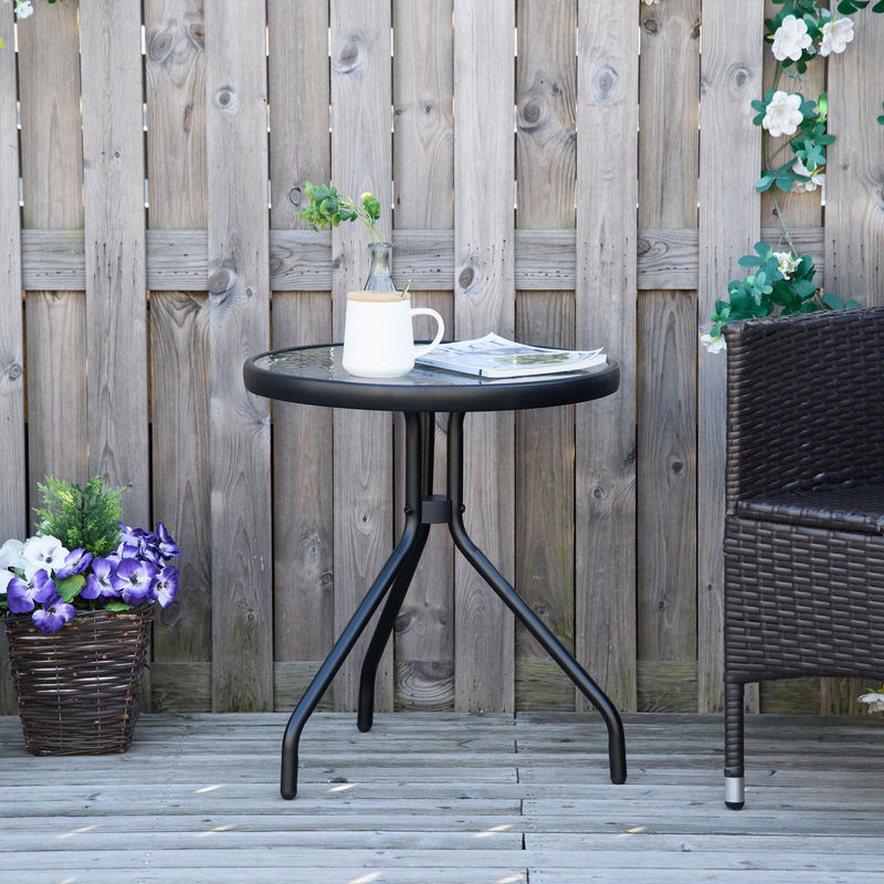 Outsunny Beistelltisch für Garten und Balkon mit Glastischplatte aus Metall in Schwarz, Durchmesser: 50 cm, Höhe: 55 cm - Bild 2