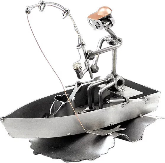 Hinz & Kunst Schraubenmännchen Angler im Boot aus Metall in Grau - Bild 1