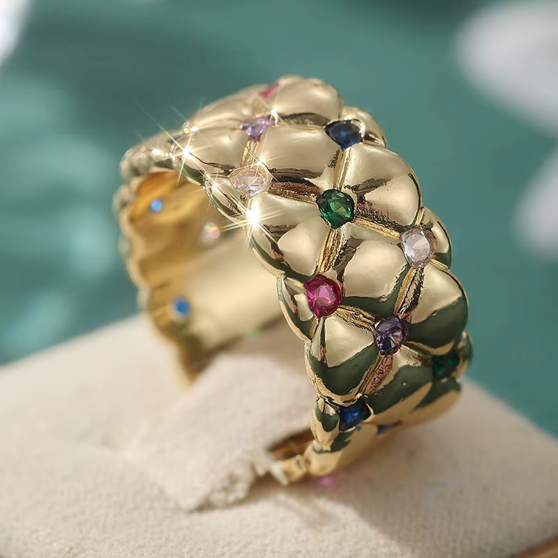 YoYo Ring, Gold, bunte synthetische Zirkonia, Damen, Vintage - Bild 3