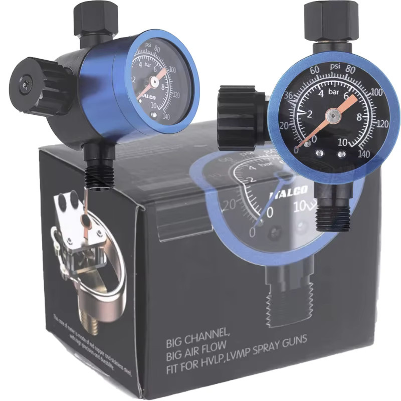 Auarita Italco Premium-Luftdruckregler mit Manometer für Spritzpistolen in Orange und Blau mit einstellbarem Druck und 14-Zoll-Lufteinlass und Auslass - Bild 2