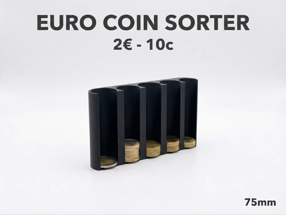 Minimalistischer vertikaler Euro-Münzsortierer aus Kunststoff in Schwarz für 2-Euro- bis 10-Cent-Münzen - Bild 2