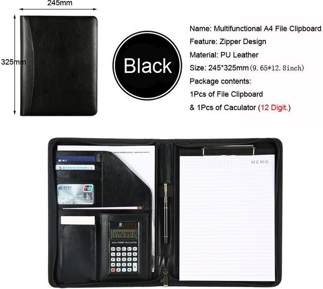 Handgefertigter A4-Aktenordner aus Leder von Yiran Furniture in Schwarz mit Reißverschluss und Telefonhalter für Geschäftspapiere und Konferenzen - Bild 1