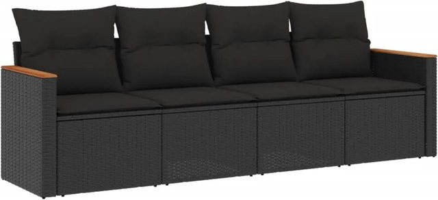 vidaXL 4-tlg. Garten-Sofagarnitur aus Poly-Rattan in Schwarz mit Sitz- und Rückenkissen und pulverbeschichtetem Stahlgestell - Bild 1