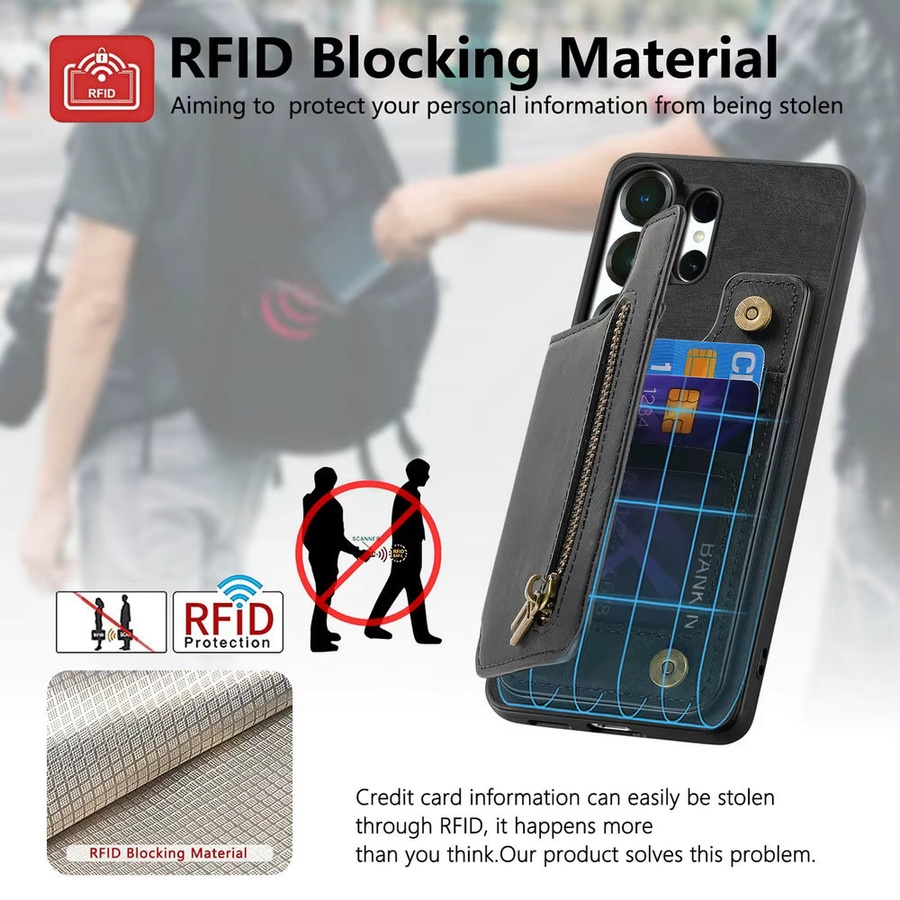 Luxus Lederhülle mit Reißverschluss und magnetischer Kartenbrieftasche für Samsung Galaxy S26 Ultra, S26 Plus und S26 Edge 5G in Grün - Bild 4