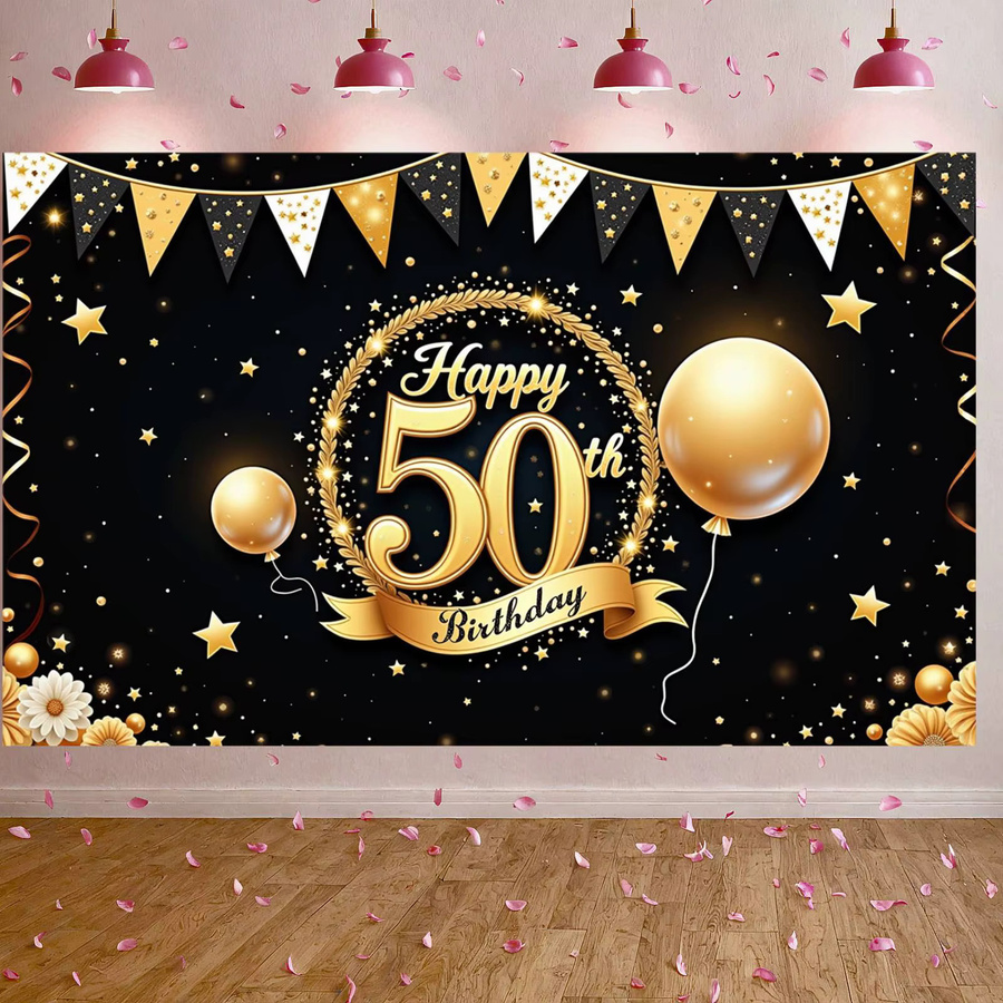 Goldenes Geburtstag Banner mit Sternen und Wimpel-Design für die Feier zum 50. Geburtstag - Bild 6