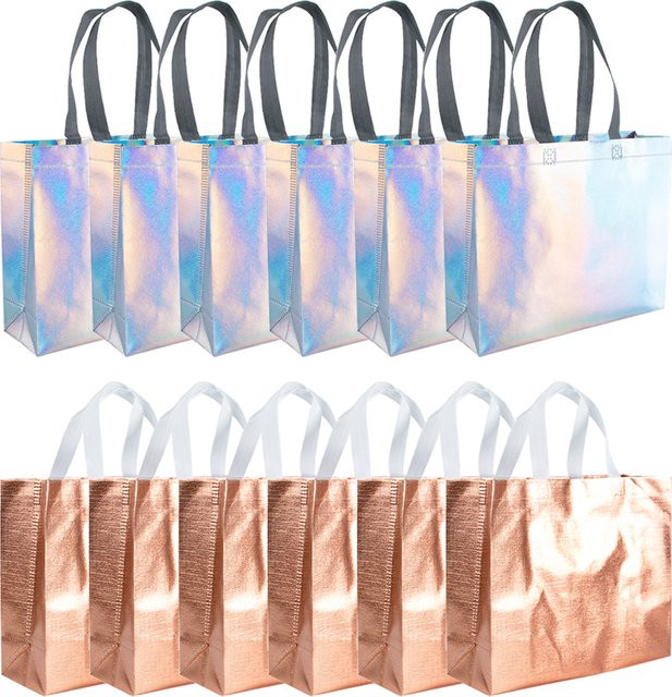 Cyuan Wiederverwendbare Geschenktüten mit Griffen in Roségold und Multicolour für Erwachsene, 12 Stück - Bild 1
