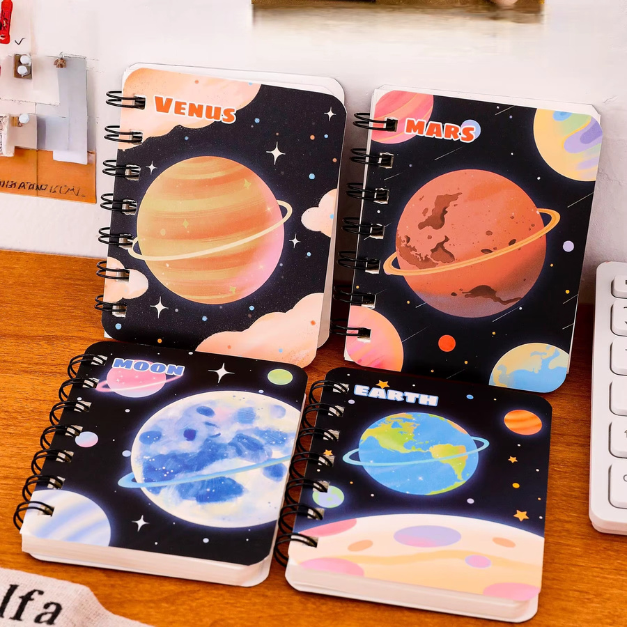 A7 Spiral-Notizbuch mit Planeten-Motiv, Blanko Softcover in Multicolour für Schule und Studium - Bild 5