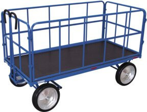 VARIOfit Handpritschenwagen mit 4 Rohrgitterwänden und Vollgummibereifung in Blau, B/T/H: 154 x 74 x 74 cm, Traglast 1.000 kg - Bild 1