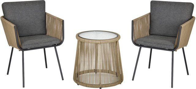 Outsunny 3-tlg. Rattan Gartenmöbel-Set in Grau mit 2 Stühlen und Beistelltisch aus PE-Rattan und Stahl, B/T/H: 60 x 60 x 67 cm - Bild 1