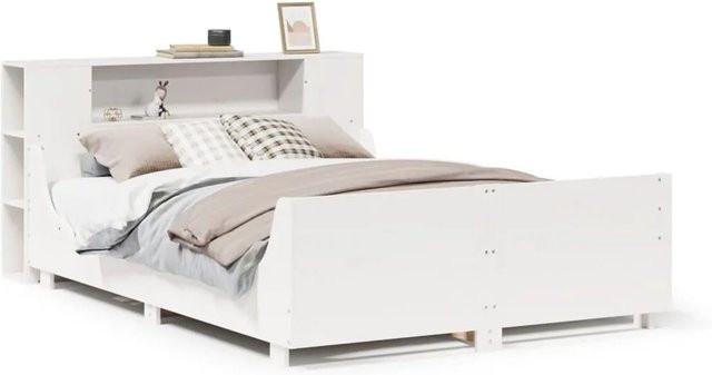 vidaXL Massivholzbett aus Kiefernholz in Weiß, rustikales Bett ohne Matratze, B/T/H: 135 x 190 x 82 cm - Bild 1