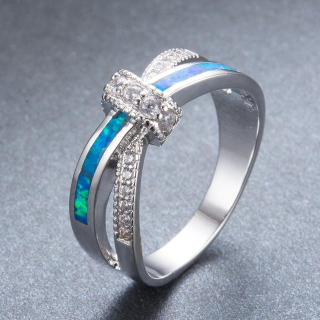 YIRAN Jewelry 5 Ring, Diamantbesetzt, Blau, Kreuzring, No. 12, Unisex - Bild 1