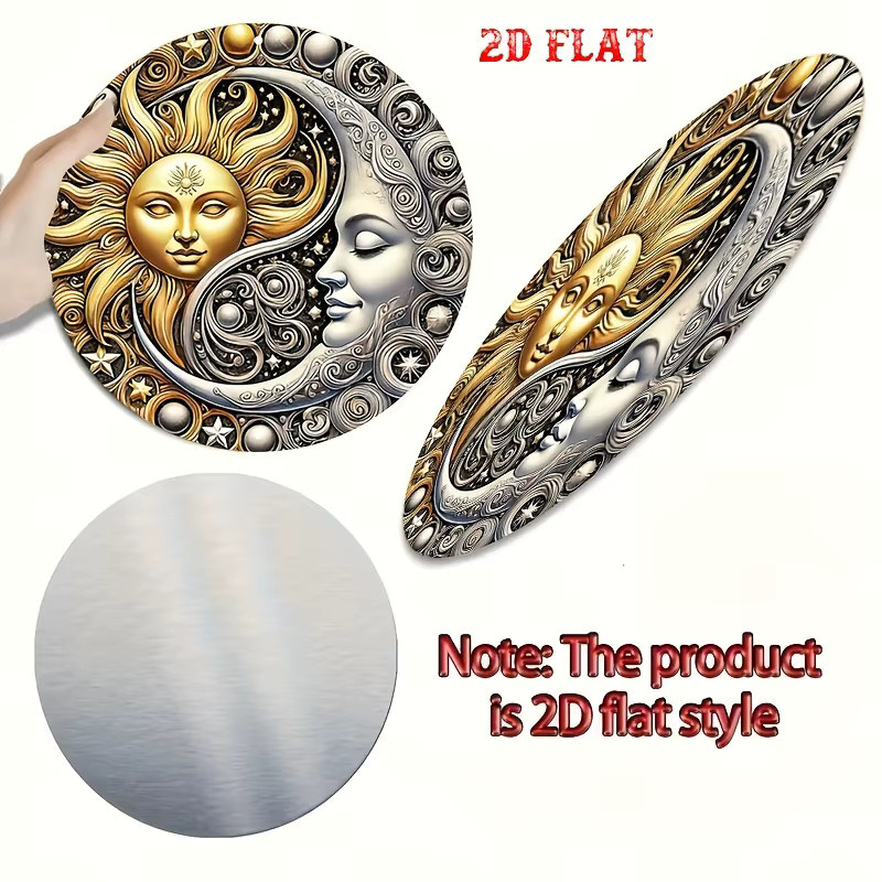 Potdemiel Yin Yang Mond Aluminiumschild als runde Metall Wanddekoration im Boho Stil, Durchmesser: 20 cm - Bild 5