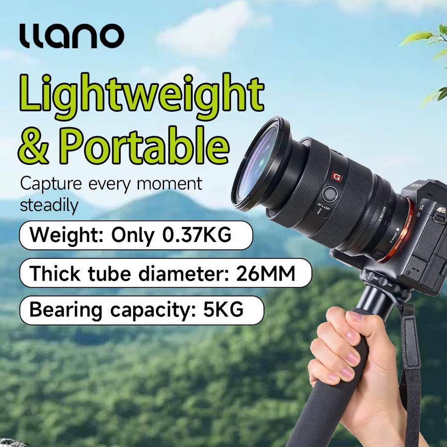 Llano Kamera-Einbeinstativ aus Aluminiumlegierung in Schwarz für spiegellose Kameras und Smartphones, Multifunktions-Vlogging-Halterung mit Steady-Walk-Funktion - Bild 2