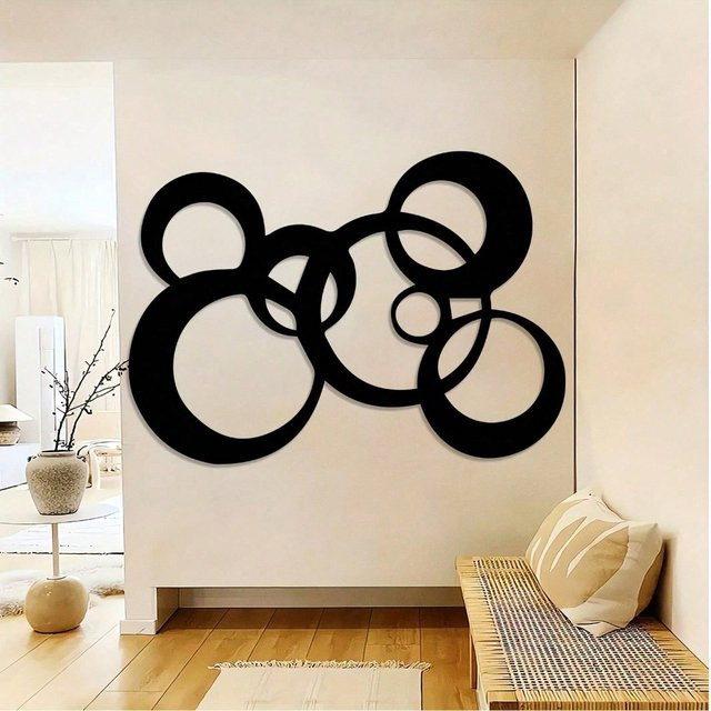 CIFBUY Moderne Wandkunst aus Eisen Runde Metall Skulptur im Retro-Design Schwarz Weiß - Bild 1