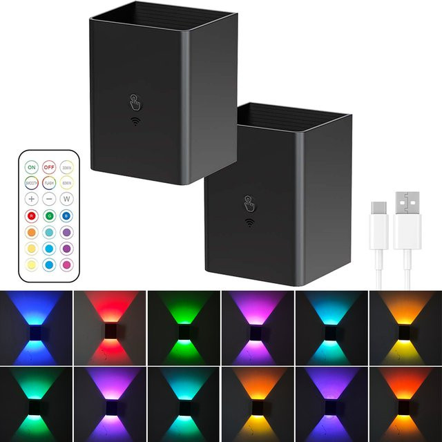 UMEXUS 2er Set RGB Wireless LED Wandleuchten in Schwarz mit stufenloser Dimmung, Up-and-Down-Lichteffekt und wiederaufladbarem 4000mAh Akku - Bild 1
