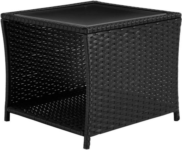 WOLTU Gartentisch Beistelltisch aus Polyrattan mit Glasplatte und offenem Fach in Schwarz, B/T/H: 45 x 45 x 60 cm - Bild 1